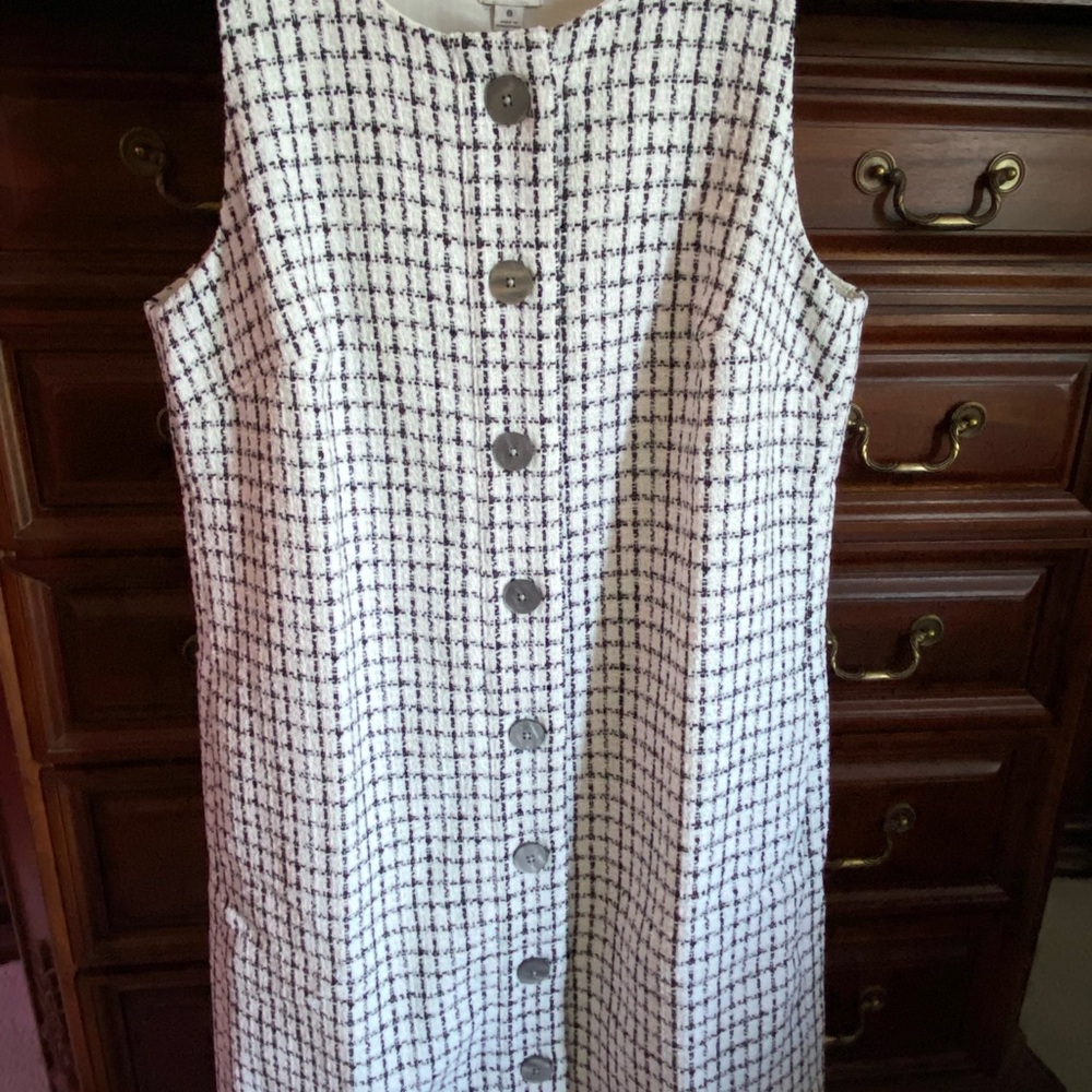 J. Crew Black and White Tweed Midi Dress